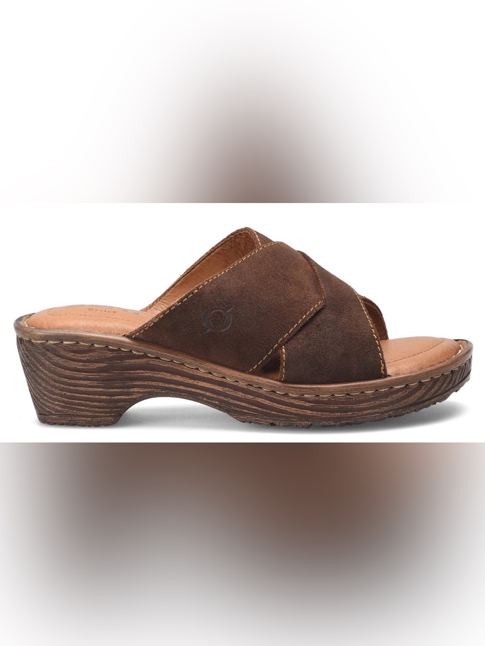Born Teayo Chocolate Brown Distressed Suede Crisscross Slide Sandals size 6 - Picture 3 of 13